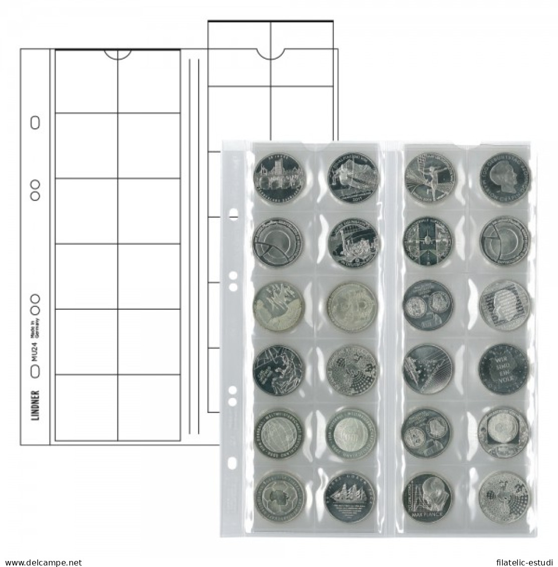 Lindner MU24 Hojas Multi Collect Para 24 Monedas De Hasta 34 Mm - Matériel