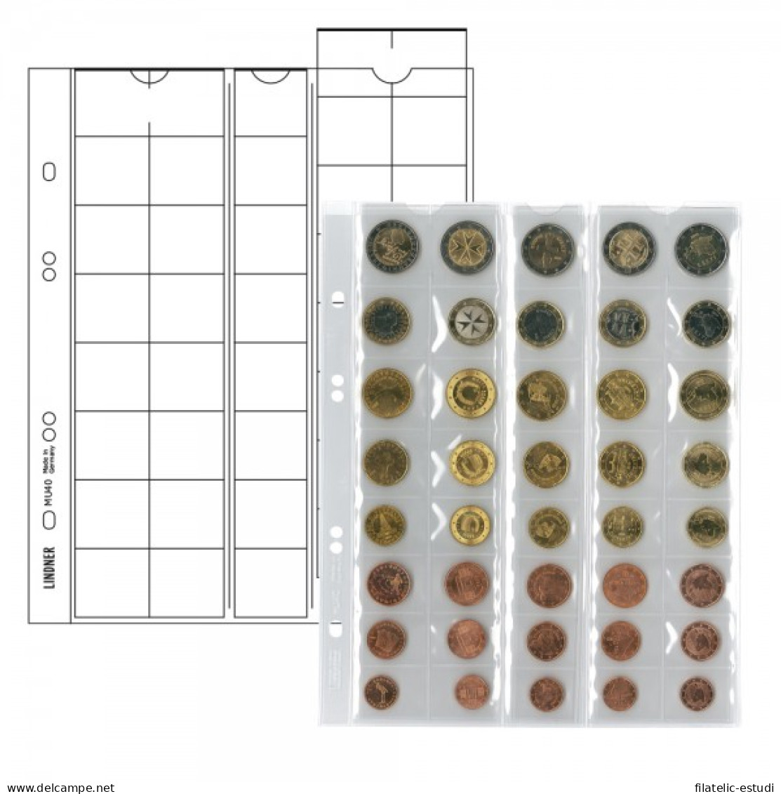 Lindner MU40R Hojas Multi Collect Para 5 Juegos De Monedas EURO Con Cada 8 Mon - Materiale