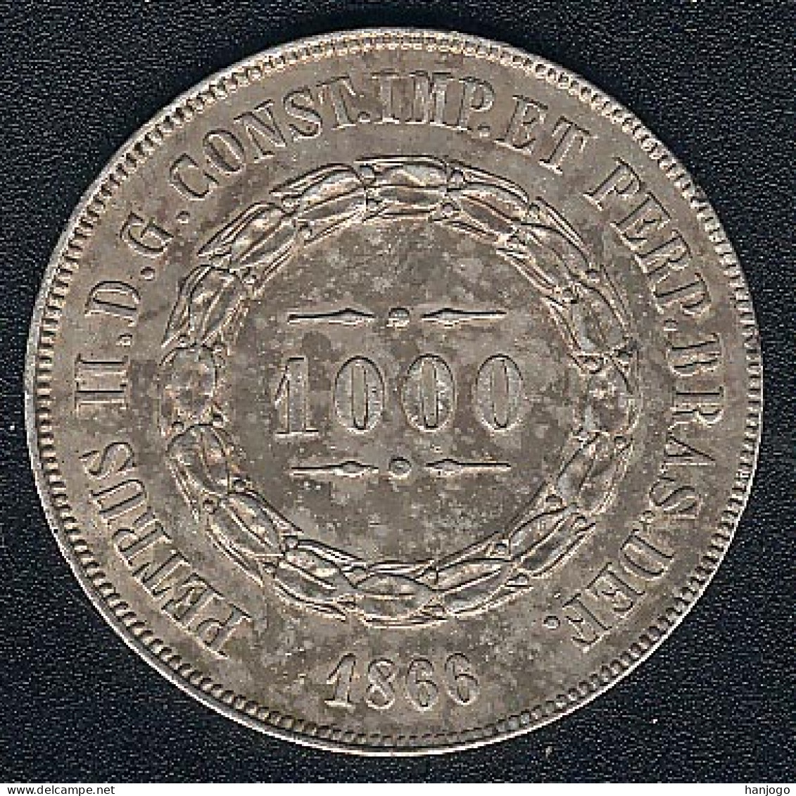 Brasilien, 1000 Reis 1866, Silber, XF - Brésil