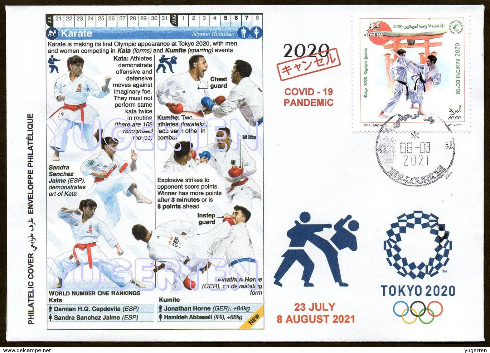 ARGELIA 2021 - Philatelic Cover - Karate Kumite Olympics Tokyo 2020 Olympische Olímpicos Olympic JO Martial Arts COVID - Unclassified