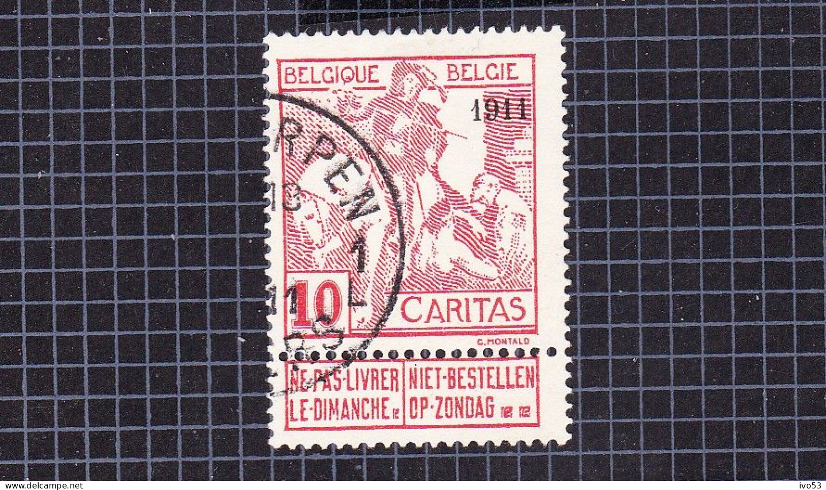 1911 Nr 98 Gestempeld (zonder Gom).Caritas:Opdruk 1911.OBP 11 Euro. - 1910-1911 Caritas