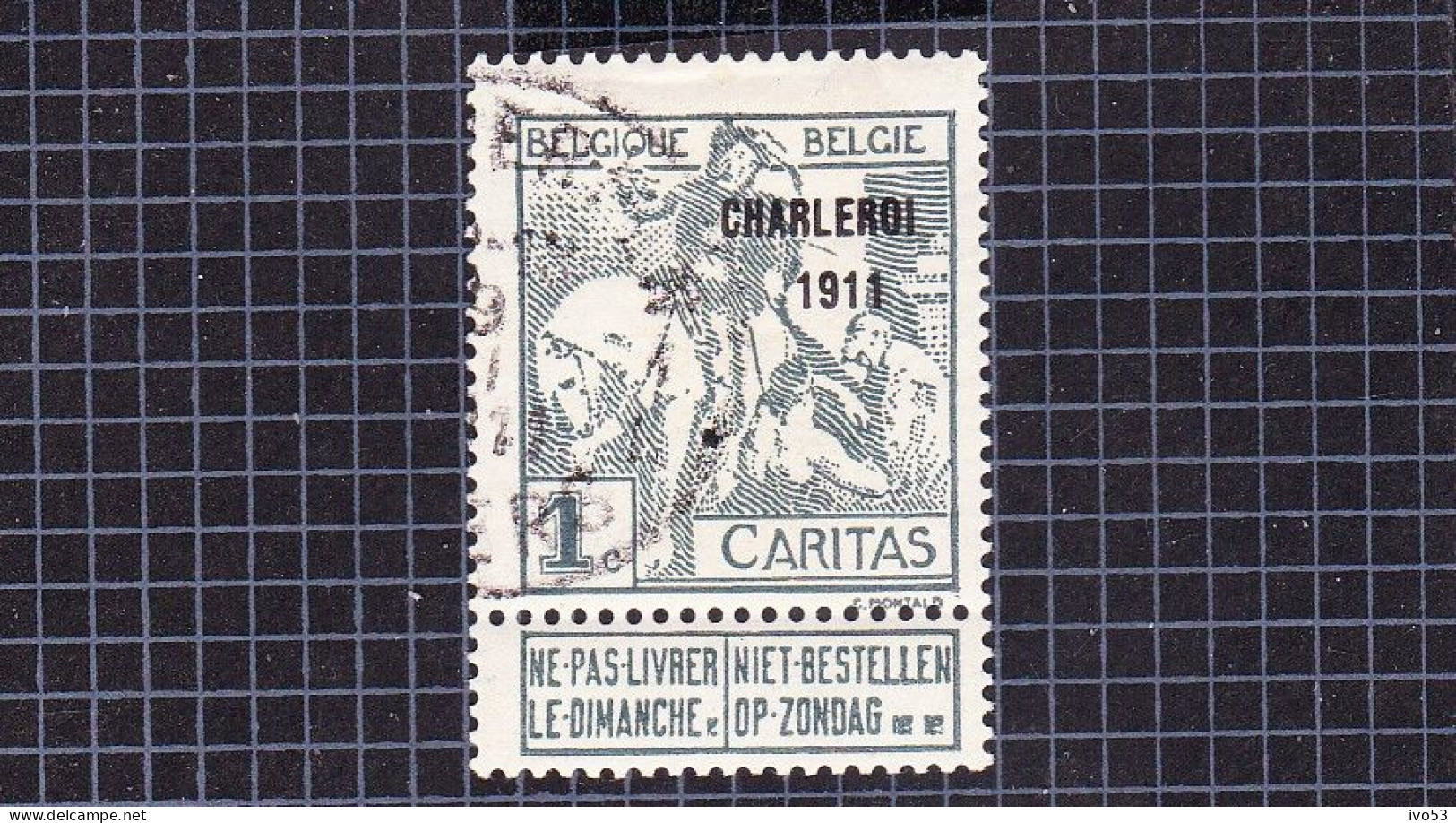 1911 Nr 100 Gestempeld (met Gom*).Caritas:opdruk Charleroi. Type Montald.OBP 3,75 Euro. - 1910-1911 Caritas