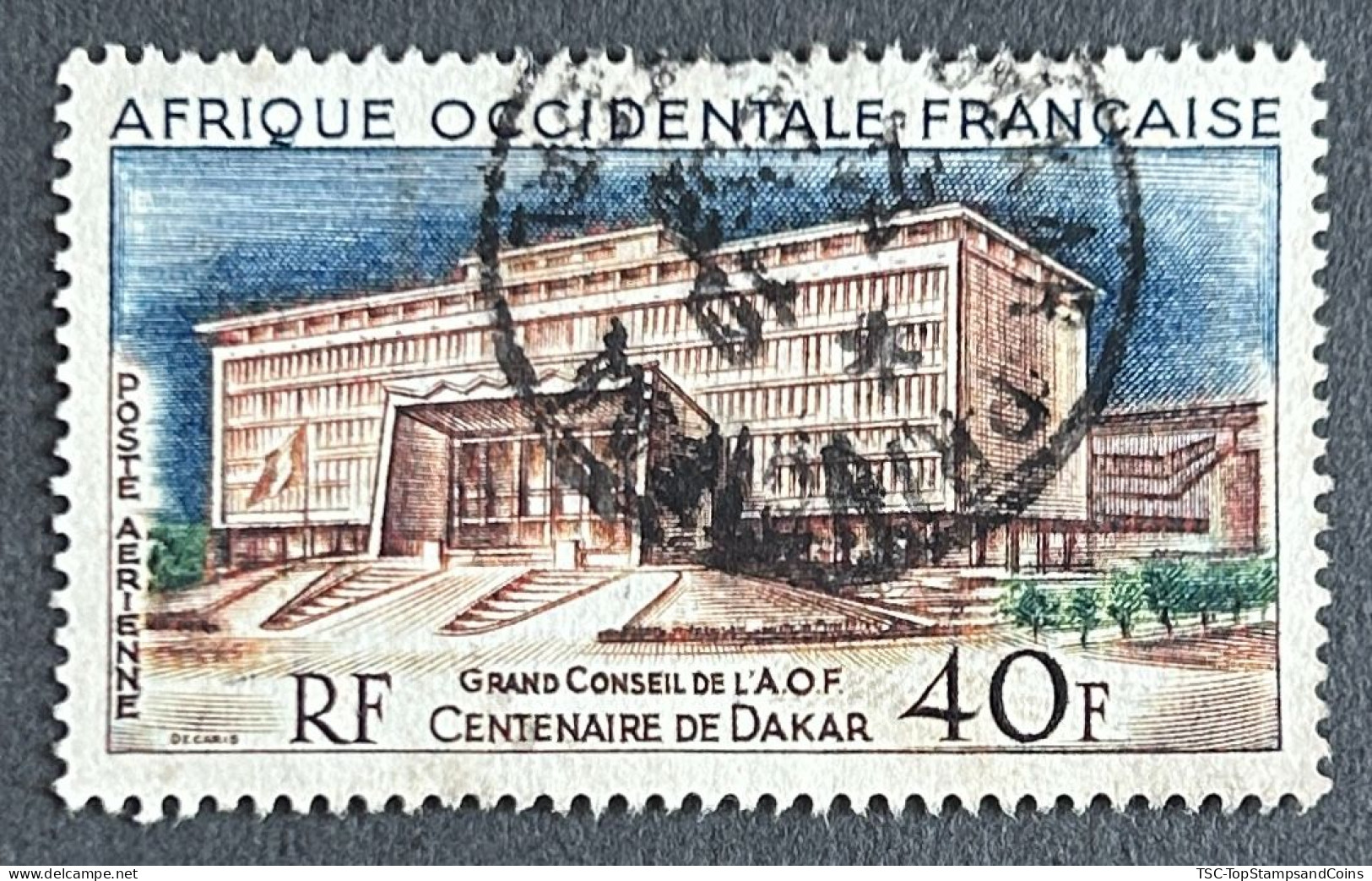 FRAWAPA025U1 - Airmail - Centenary Of Dakar - Palace Of The Grand Council - 40 F Used Stamp - AOF - 1958 - Oblitérés
