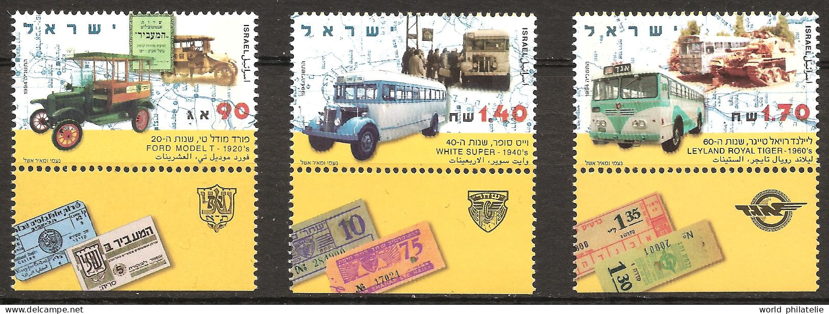 Israël Israel 1994 N° 1263 / 5 Avec Tab ** Transport Public, Ford Modèle T, White Super, Leyland Royal Tiger Billets Bus - Ongebruikt (met Tabs)