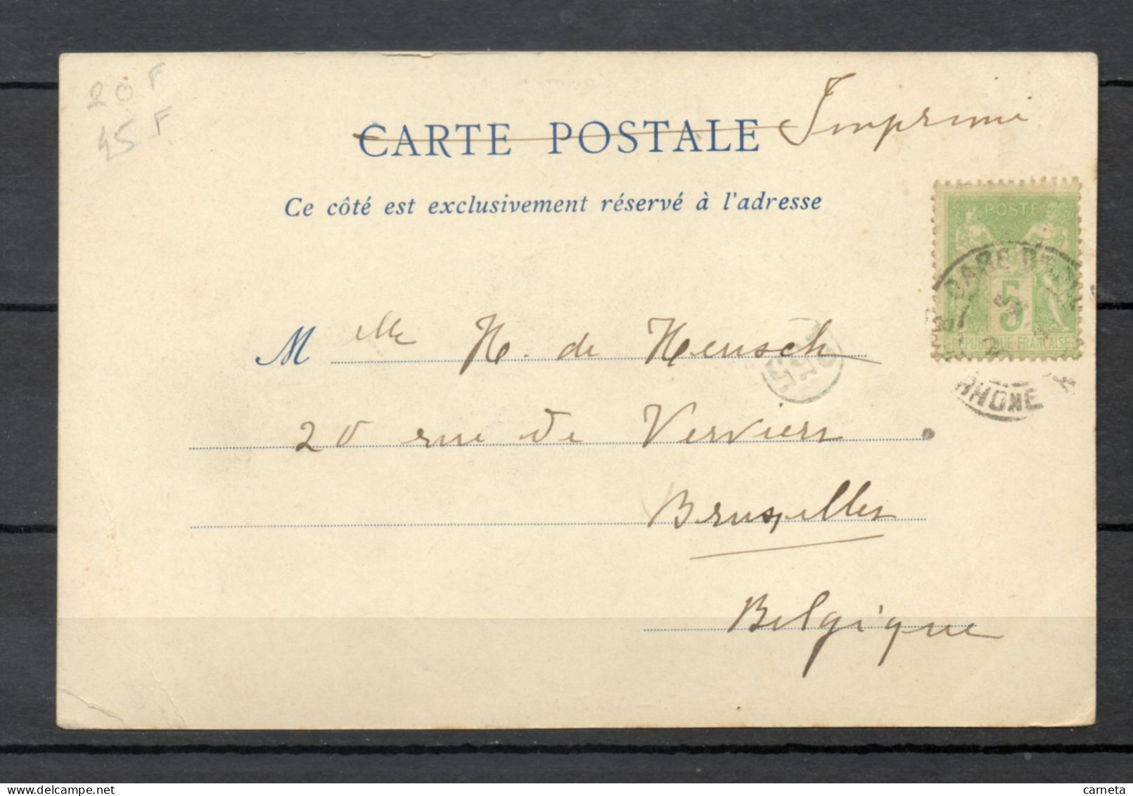 FRANCE   N° 106   SUR  CARTE POSTALE    OBLITERE   COTE ? €     TYPE SAGE - 1898-1900 Sage (Tipo III)