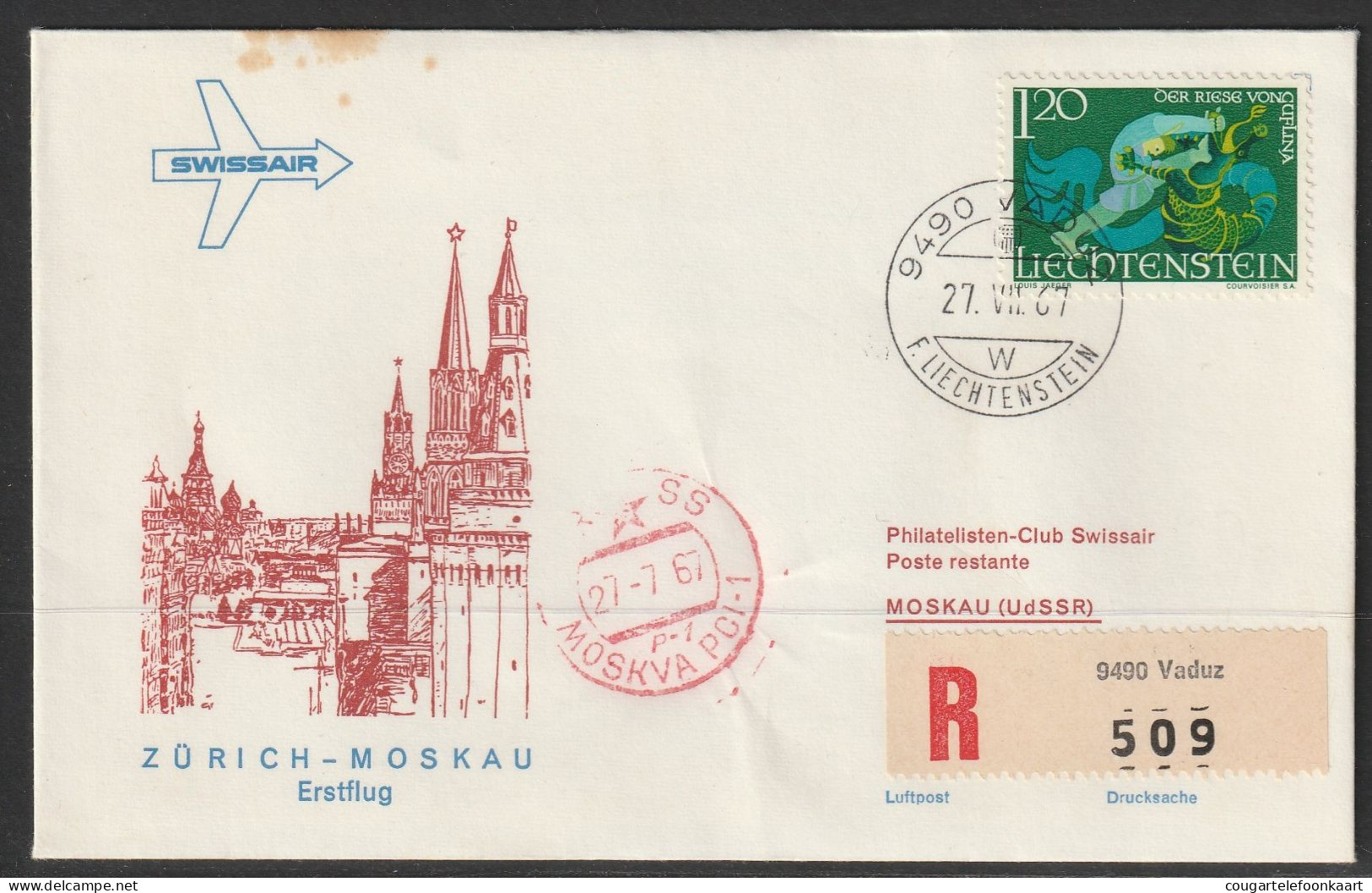 1967, Swissair, Erstflug, Liechtenstein - Moskau USSR - Posta Aerea