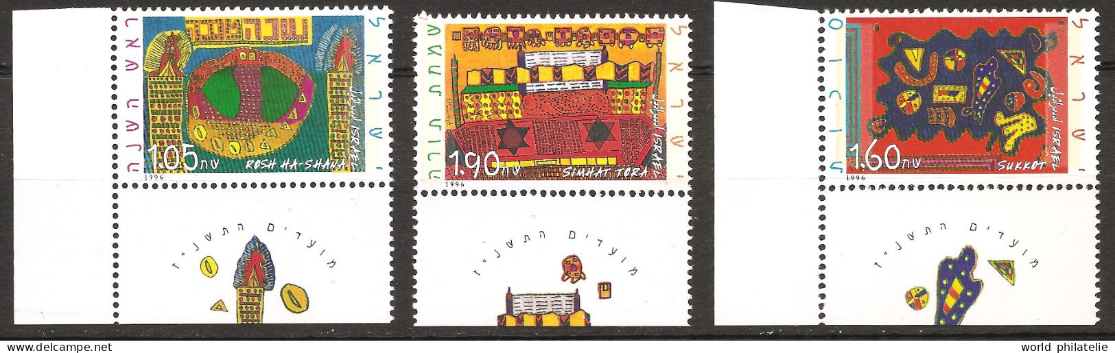 Israël Israel 1996 N° 1336 / 8 Avec Tab ** Fêtes, Dessins D'enfants, Simhat Tora, Tentes, Nouvel An Roch Hachana Soukkot - Ongebruikt (met Tabs)