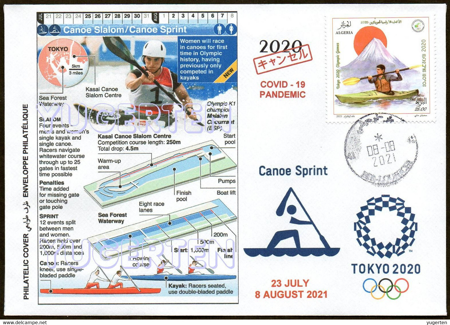 ARGELIA 2021 - Philatelic Cover - Canoe Sprint Olympics Tokyo 2020 Olympische Kanu Olímpicos Olympic Canoeing - COVID - Canoa