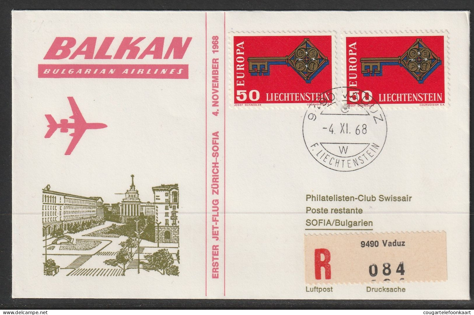 1968, Balkan Bulgarian Airlines, Erstflug, Liechtenstein - Sofia - Luftpost