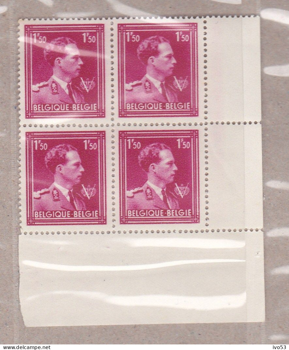 1944 Nr 691** Zonder Scharnier,blokje Van 4,zegel Uit Reeks Leopold III. - 1936-1957 Collo Aperto