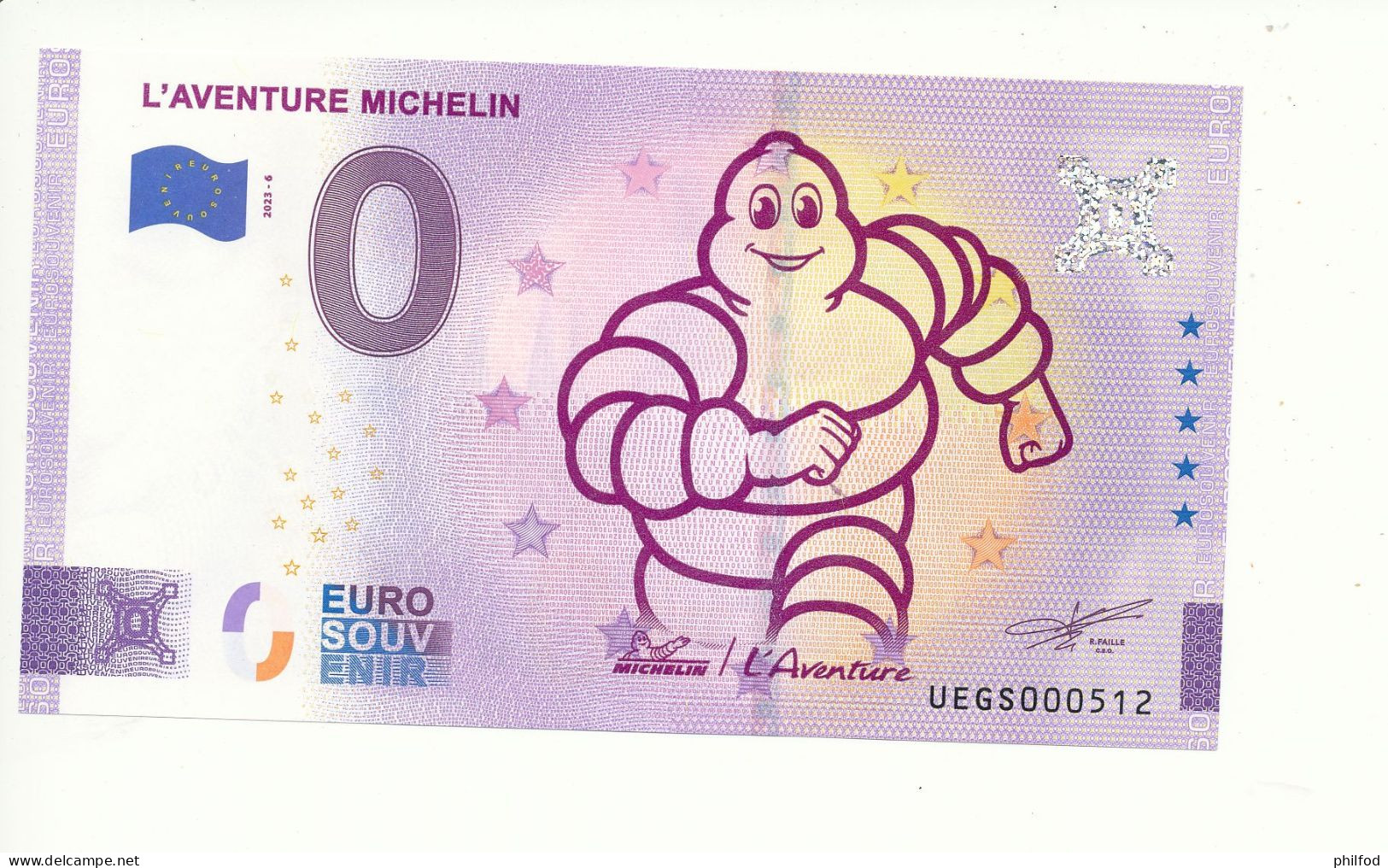 Billet Souvenir - 0 Euro - L'AVENTURE MICHELIN - UEGS - 2023-6 - N° 512 - Kilowaar - Bankbiljetten