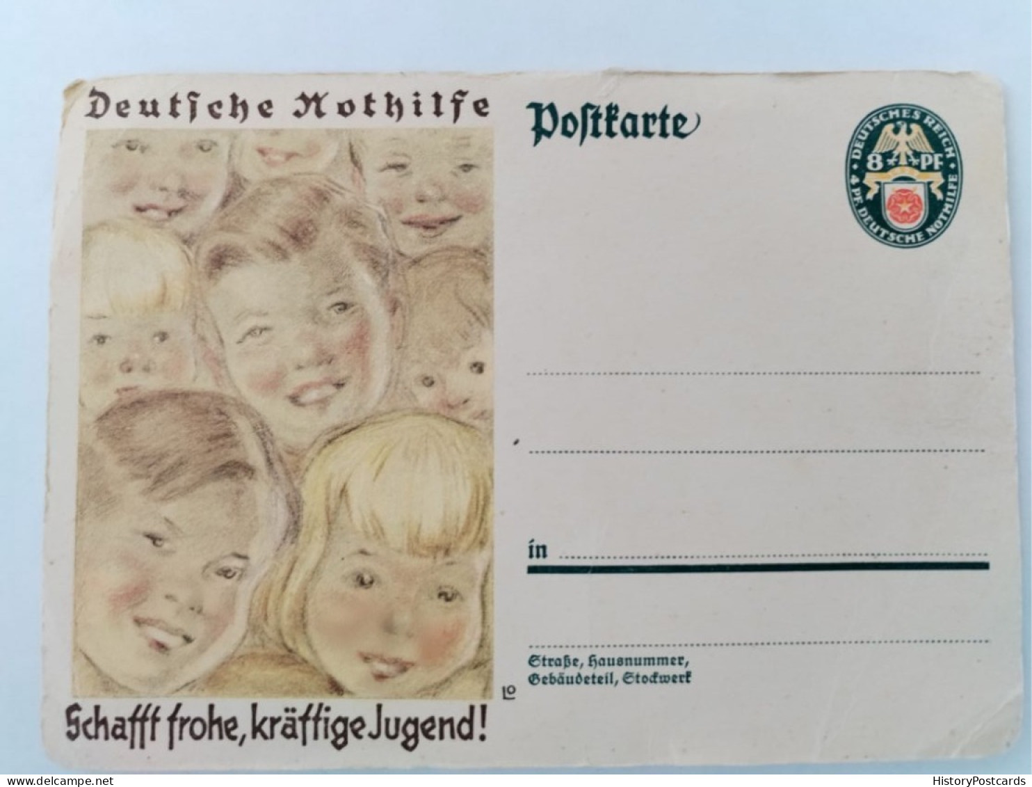 Deutsche Nothilfe. Schafft Frohe, Kräftige Jugend,  Postkarte, 1929te - Mitte
