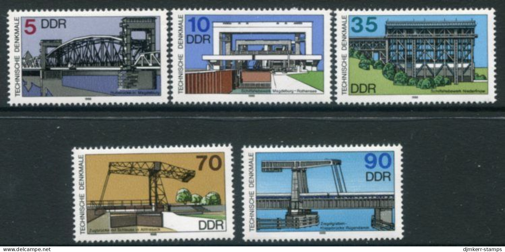 EAST GERMANY / DDR 1988 Ship Lifts MNH / ** .  Michel 3203-07 - Unused Stamps