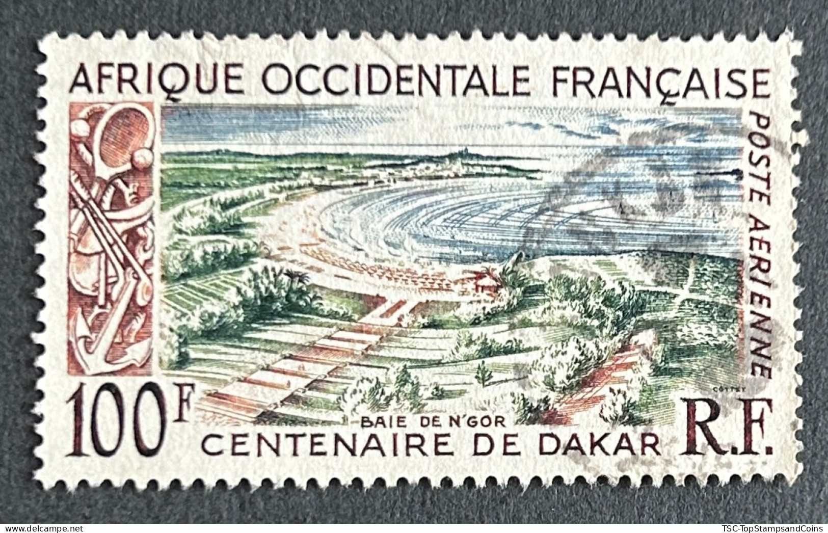 FRAWAPA027U1 - Airmail - Centenary Of Dakar - Bay Of N'Gor - 100 F Used Stamp - AOF - 1958 - Gebraucht