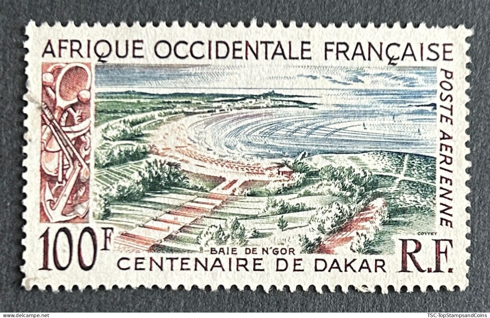 FRAWAPA027U2 - Airmail - Centenary Of Dakar - Bay Of N'Gor - 100 F Used Stamp - AOF - 1958 - Gebraucht