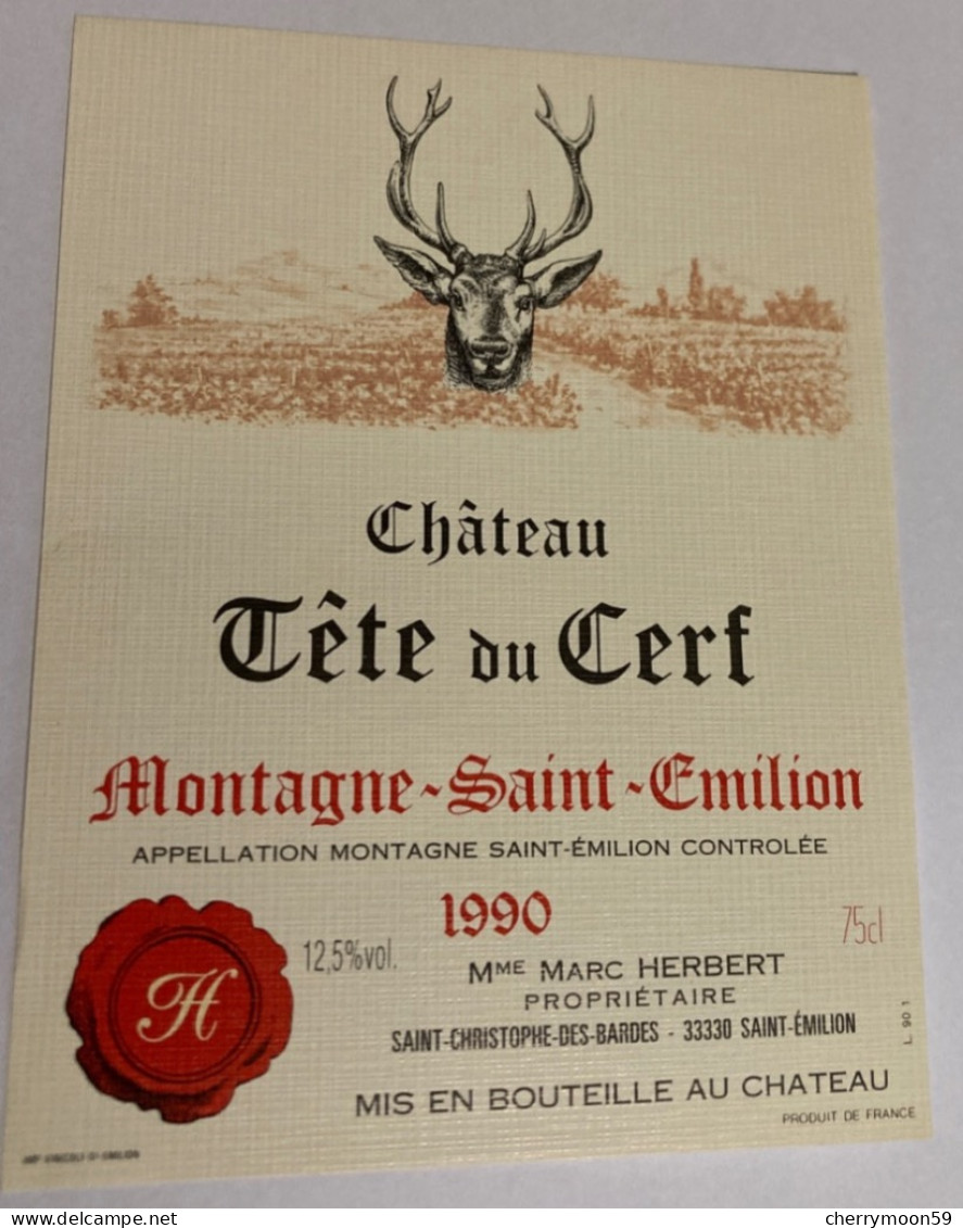 1 Etiquette Ancienne De Montagne Saint Emilion 1990 Château Tête Du Cerf - Bordeaux