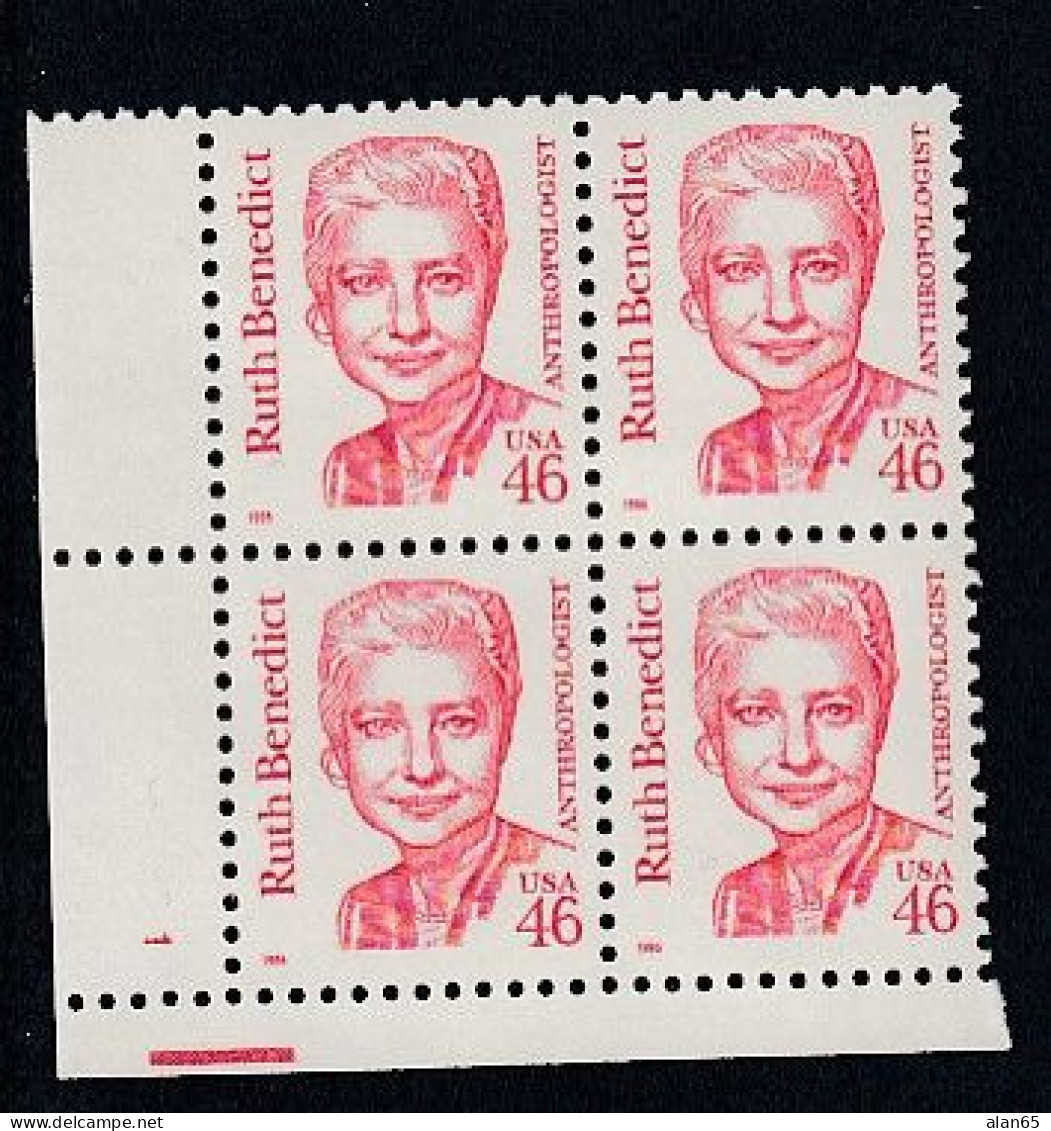 Sc#2938, Ruth Benedict Great American Series 1995 Issue 46-cent Stamp Plate # Block Of 4 - Plattennummern