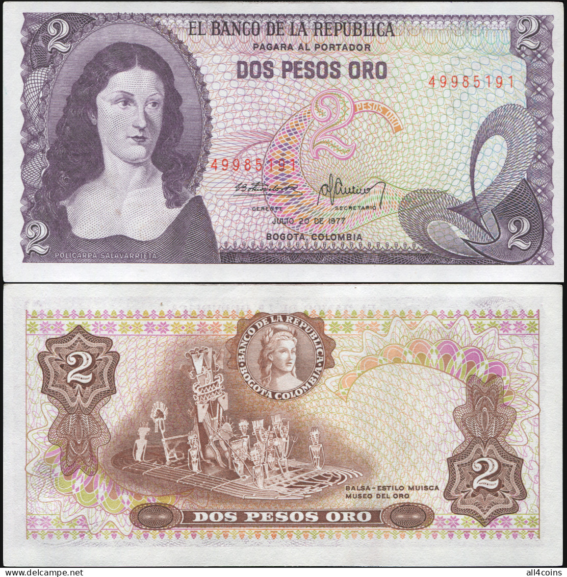 Colombia 2 Pesos Oro. 20.07.1977 Unc. Banknote Cat# P.413b - Colombie