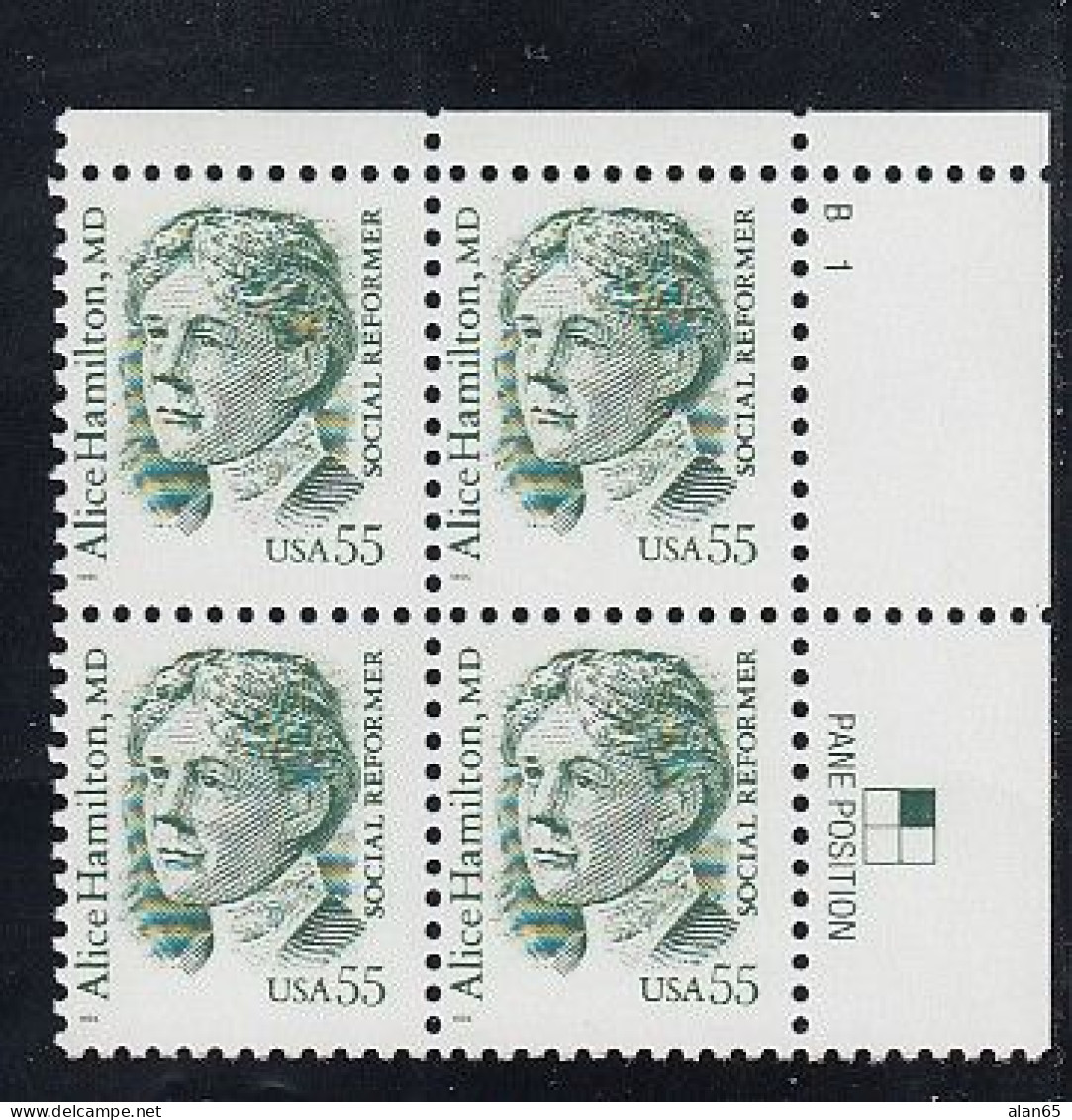 Sc#2940, Alice Hamilton MD Great American Series 1999 Issue 55-cent Stamp Plate # Block Of 4 - Plattennummern