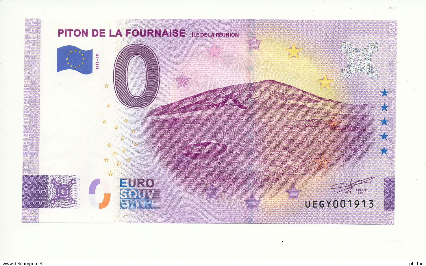 Billet Souvenir - 0 Euro - PITON DE LA FOURNAISE ÎLE DE LA RÉUNION - UEGY - 2023-10 - N° 1913 - Lots & Kiloware - Banknotes
