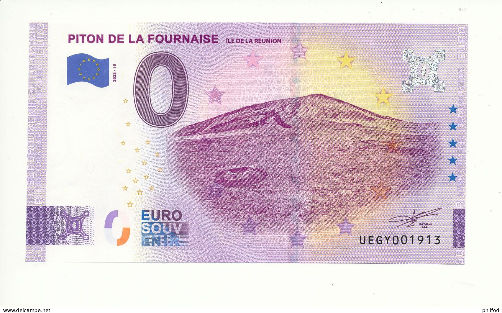 Billet Souvenir - 0 Euro - PITON DE LA FOURNAISE ÎLE DE LA RÉUNION - UEGY - 2023-10 - N° 1913 - Kilowaar - Bankbiljetten