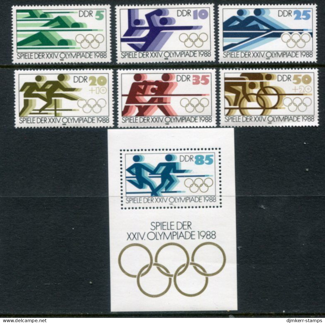EAST GERMANY / DDR 1988 Olympic Games Set + Block  MNH / ** .  Michel 3183-88, Block 94 - Nuevos