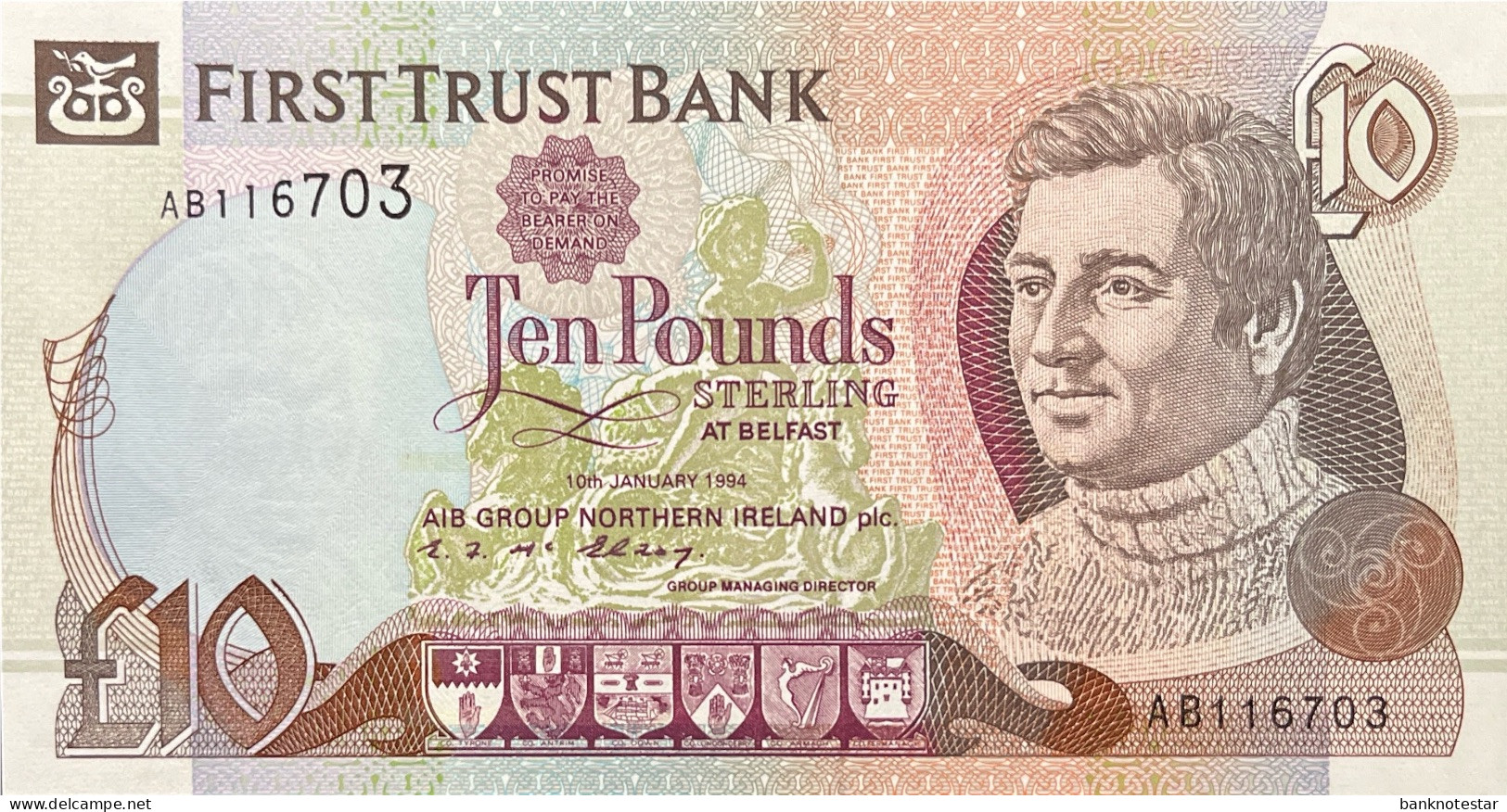 Northern Ireland 10 Pounds, P-132a (10.1.1994) - UNC - 10 Ponden