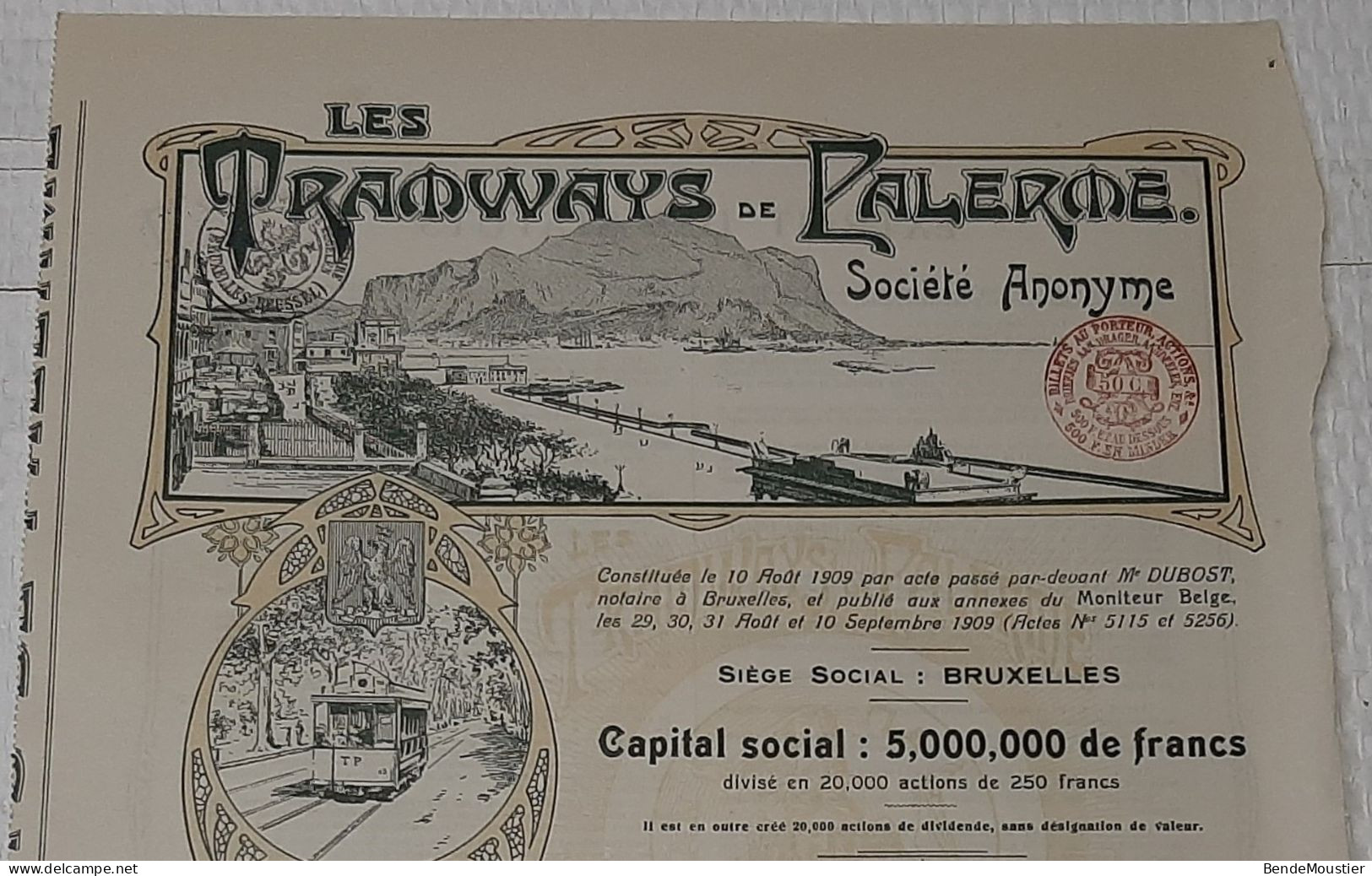 Les Tramways De Palerme - Palermo  S.A. - Mondello Immobilière Italo - Belge S.A. - Action Ordinaire 1923. - Bahnwesen & Tramways