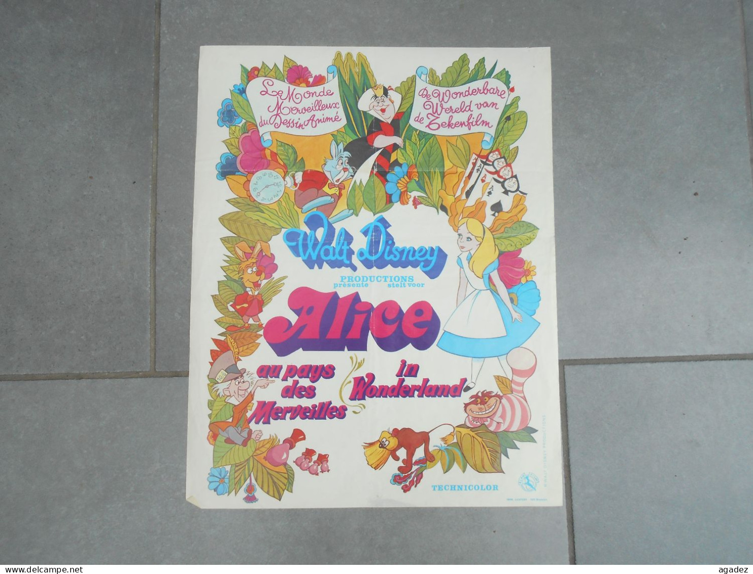 Ancienne Affiche Cinema Film " Alice Au Pays Des Merveilles   " Walt Disney - Affiches