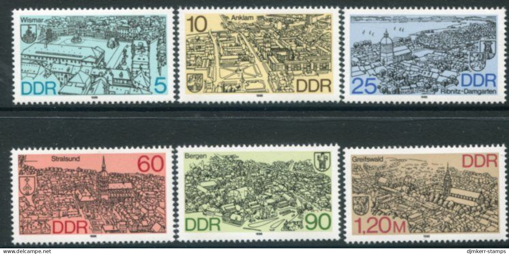 EAST GERMANY / DDR 1988 Views Of Northern Towns  MNH / ** .  Michel  3161-66 - Unused Stamps