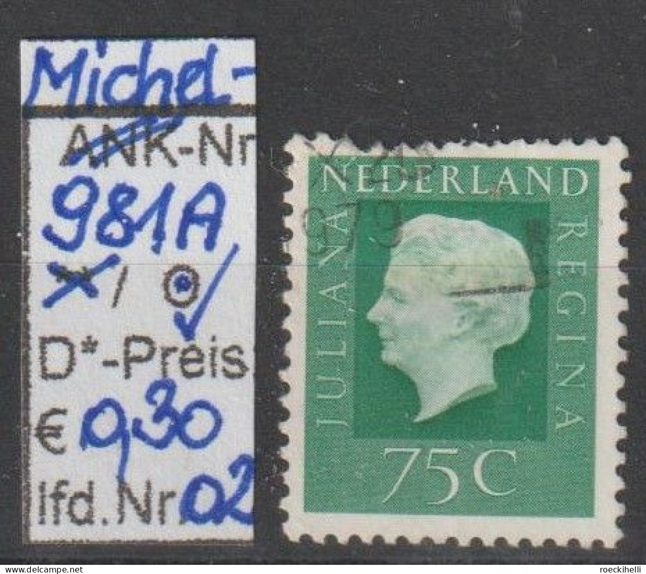 1972 - NIEDERLANDE - FM/DM "Königin Juliana" 75 C Dkl'blaugrün - O Gestempelt - S. Scan (981Ao 01-02 Nl) - Used Stamps
