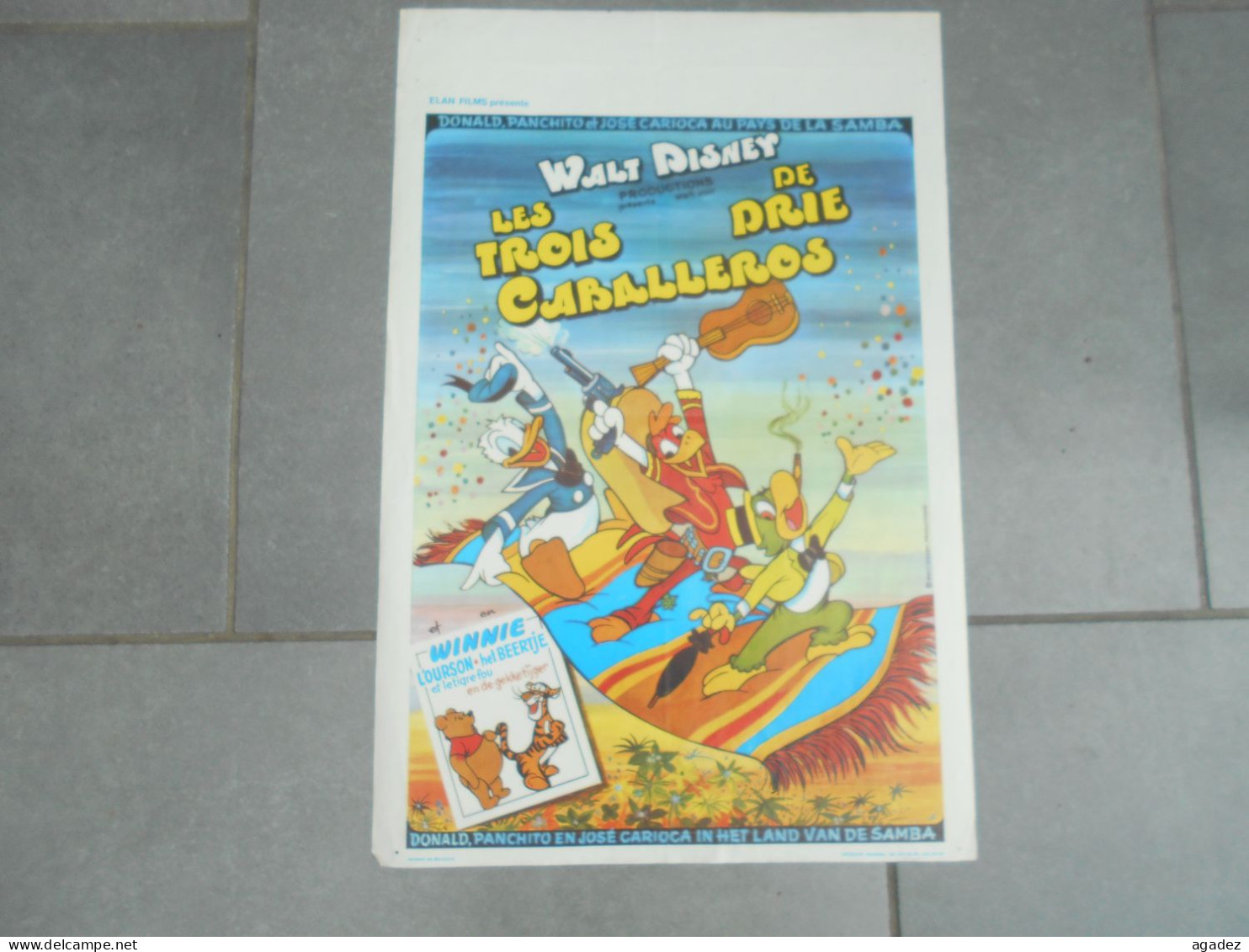 Ancienne Affiche Cinema Film " Les 3 Caballeros    " Walt Disney - Affiches