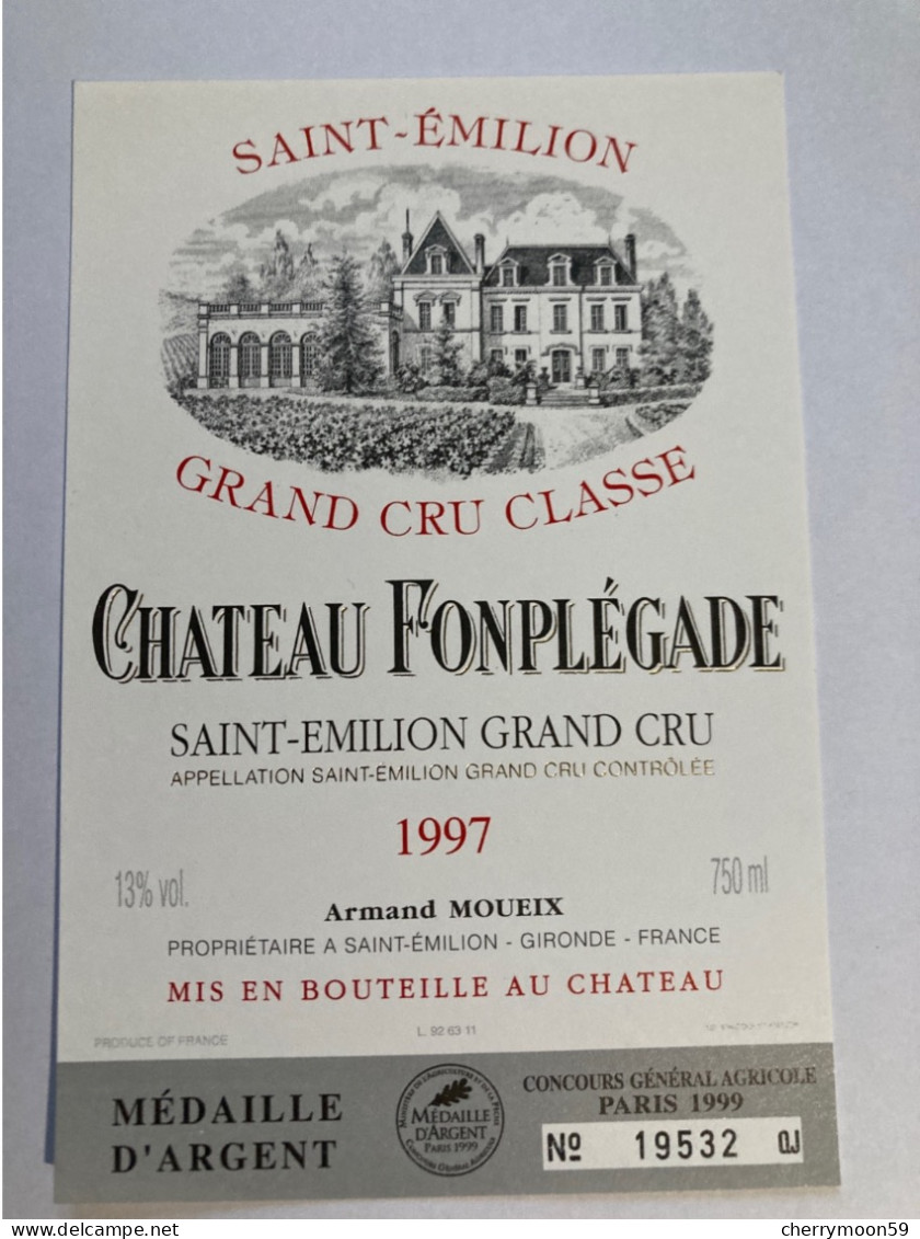 1 Etiquette Ancienne De Château FONPLEGADE 1997 Saint Emillion Grand Cru - Bordeaux