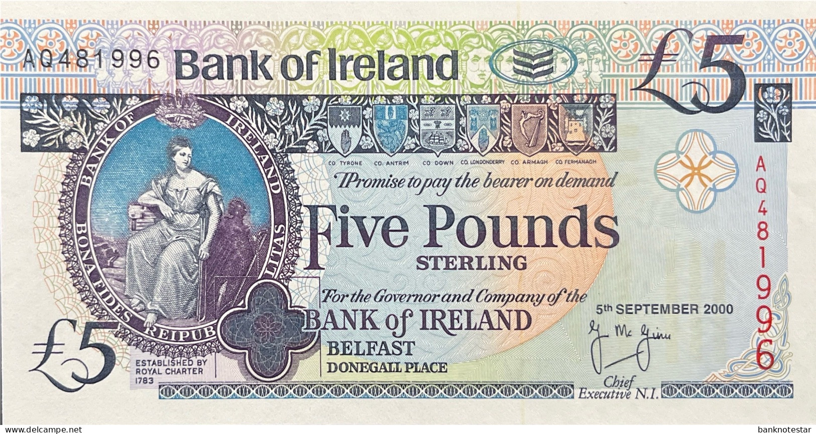 Northern Ireland 5 Pounds, P-74c (5.9.2000) - UNC - RARE DATE - 5 Pond