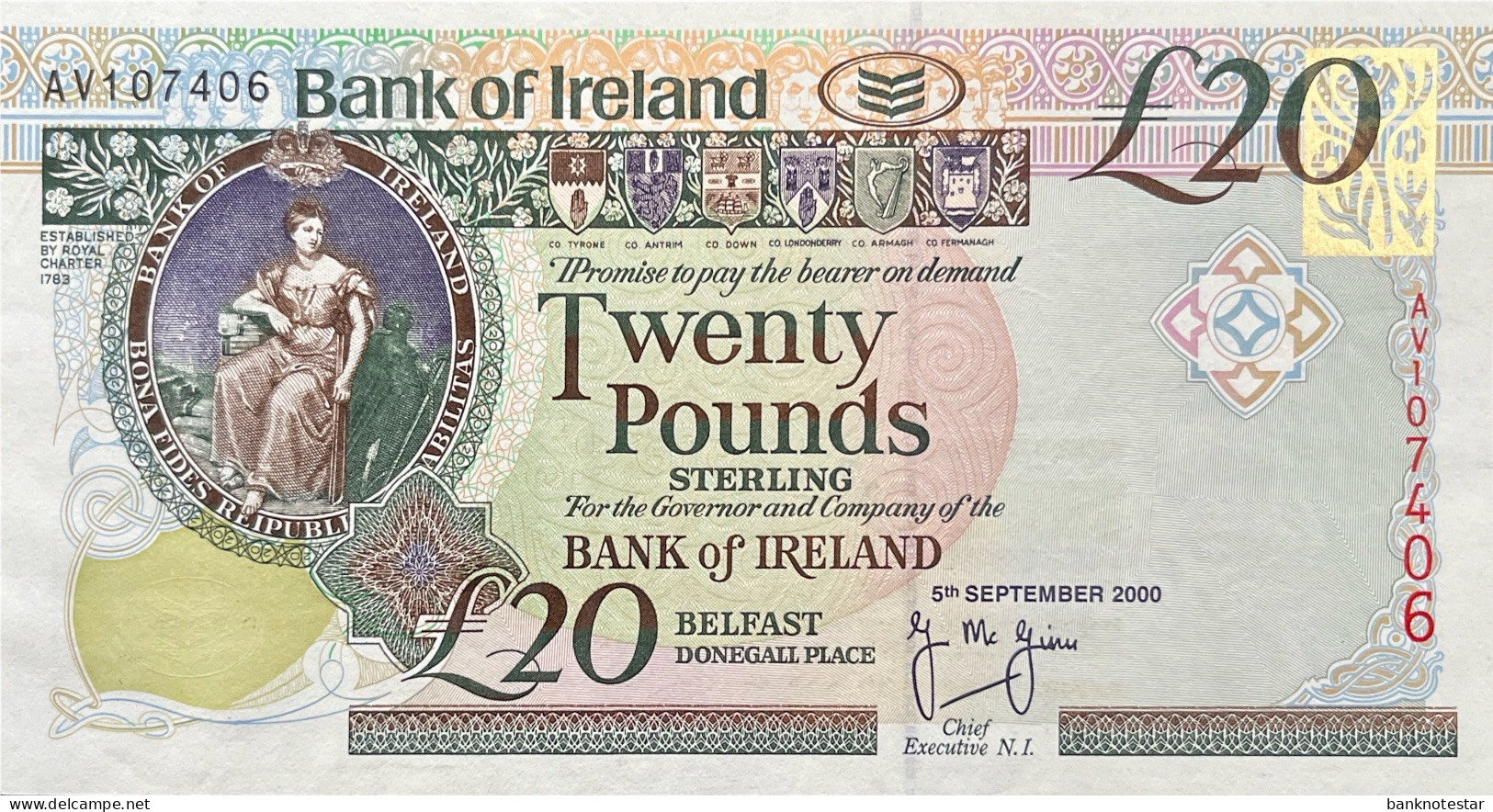 Northern Ireland 20 Pounds, P-76c (5.9.2000) - UNC - 20 Pounds
