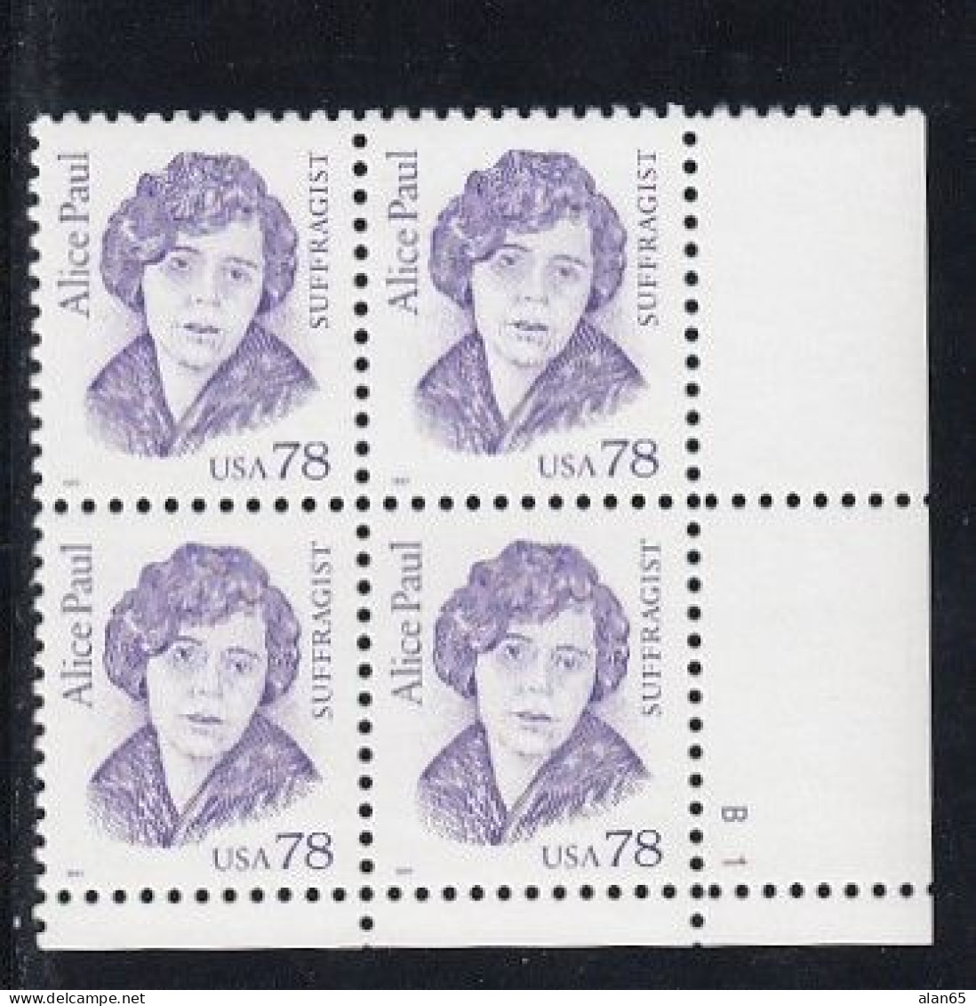 Sc#2943, Alice Paul Great American Series 1995 Issue 78-cent Stamp Plate # Block Of 4 - Plate Blocks & Sheetlets