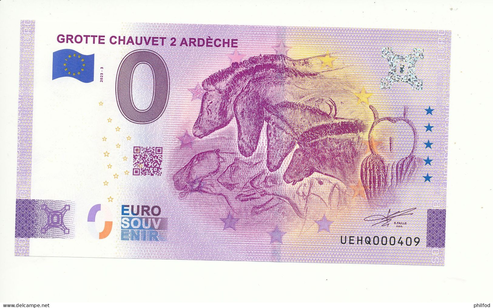 Billet Souvenir - 0 Euro - GROTTE CHAUVET 2 - ARDÈCHE - UEHQ - 2023-3 - N° 409 - Mezclas - Billetes