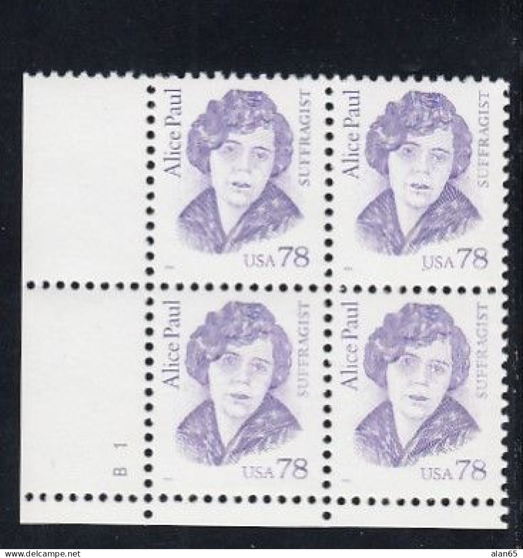 Sc#2943, Alice Paul Great American Series 1995 Issue 78-cent Stamp Plate # Block Of 4 - Numero Di Lastre