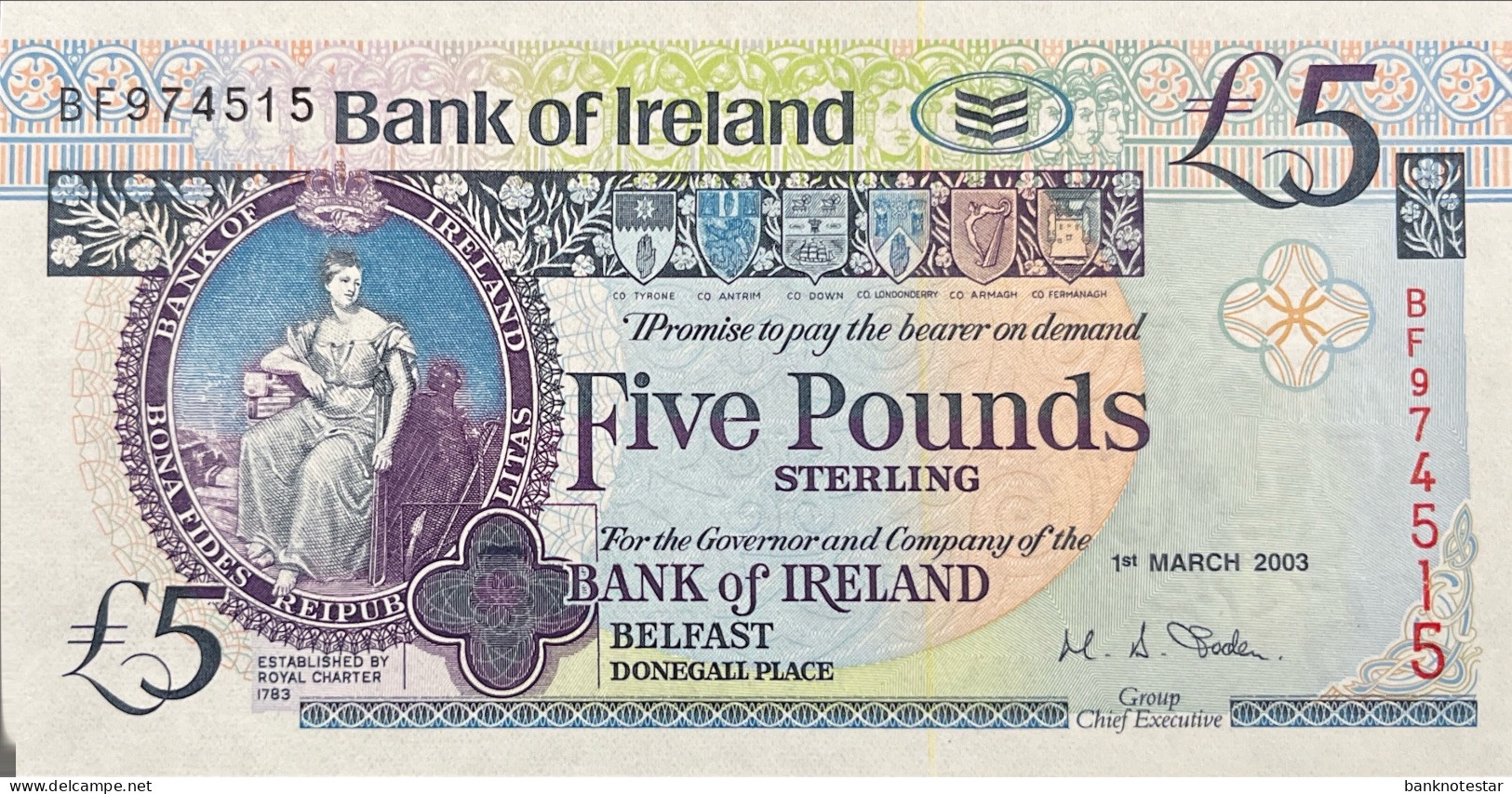 Northern Ireland 5 Pounds, P-79 (1.3.2003) - UNC - 5 Pounds
