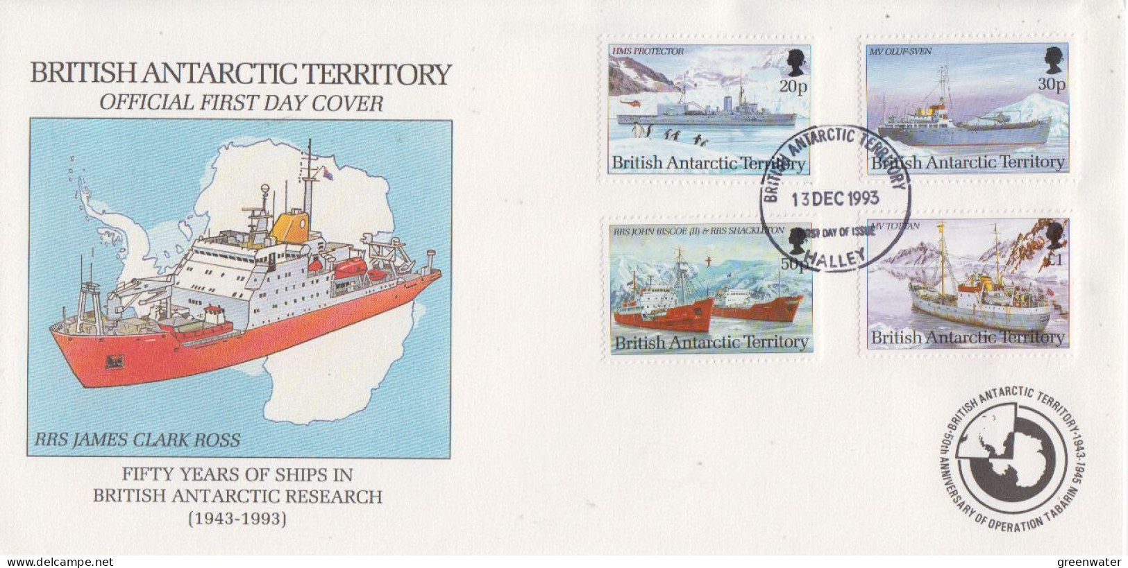 British Antarctic Territory (BAT) 1993 Definitives / British Antarctic Ships 12v 3 Registered FDC Ca Halley (FG175) - FDC