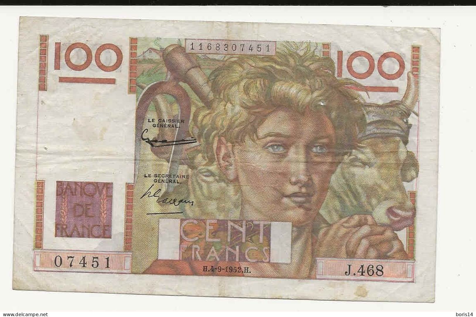 Billet 100 Francs 1952 - Altri & Non Classificati