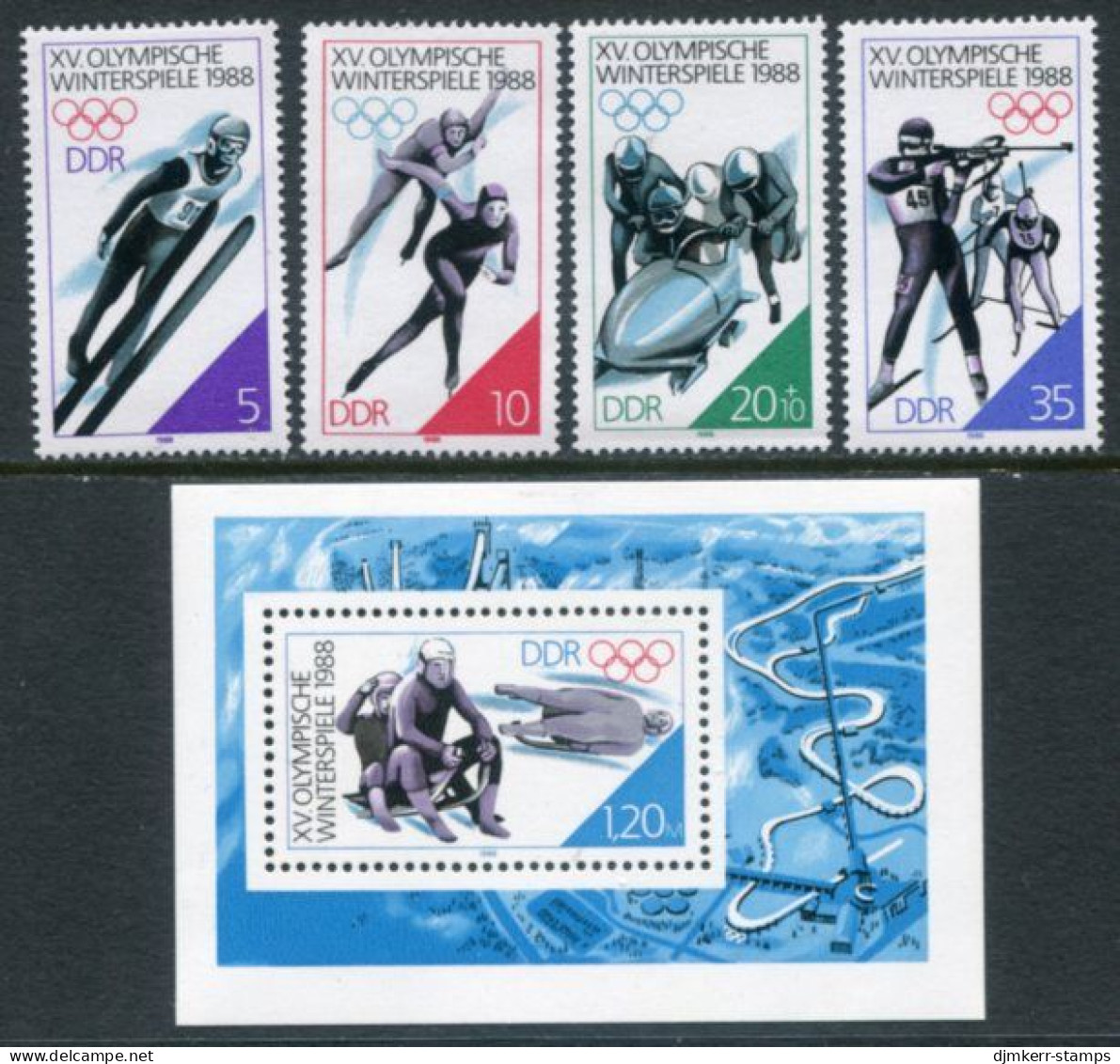 EAST GERMANY / DDR 1988 Winter Olympic Games Set And Blocks MNH / ** .  Michel  3140-43, Block 90 - Nuevos
