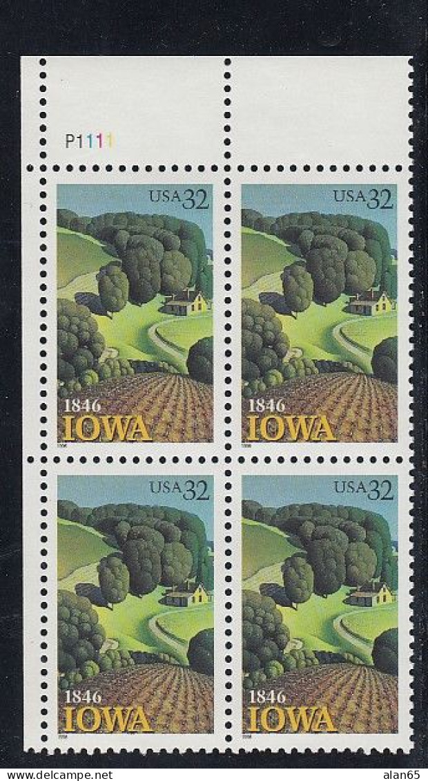 Sc#3088, Iowa Statehood 150th Anniversary 1996 Issue 32-cent Stamp Plate # Block Of 4 - Números De Placas