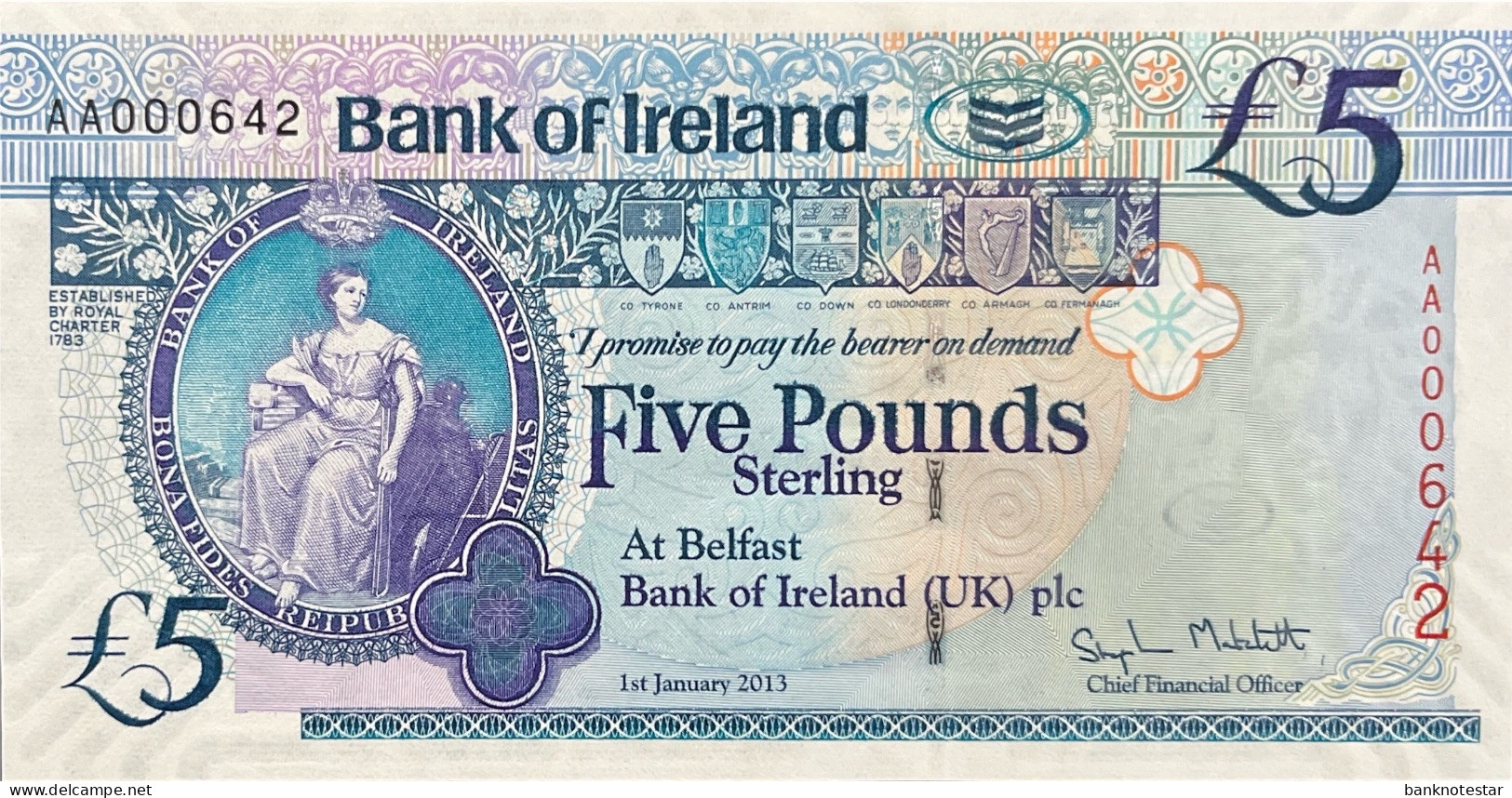 Northern Ireland 5 Pounds, P-86 (1.1.2013) - AA000642 - UNC - 5 Pond
