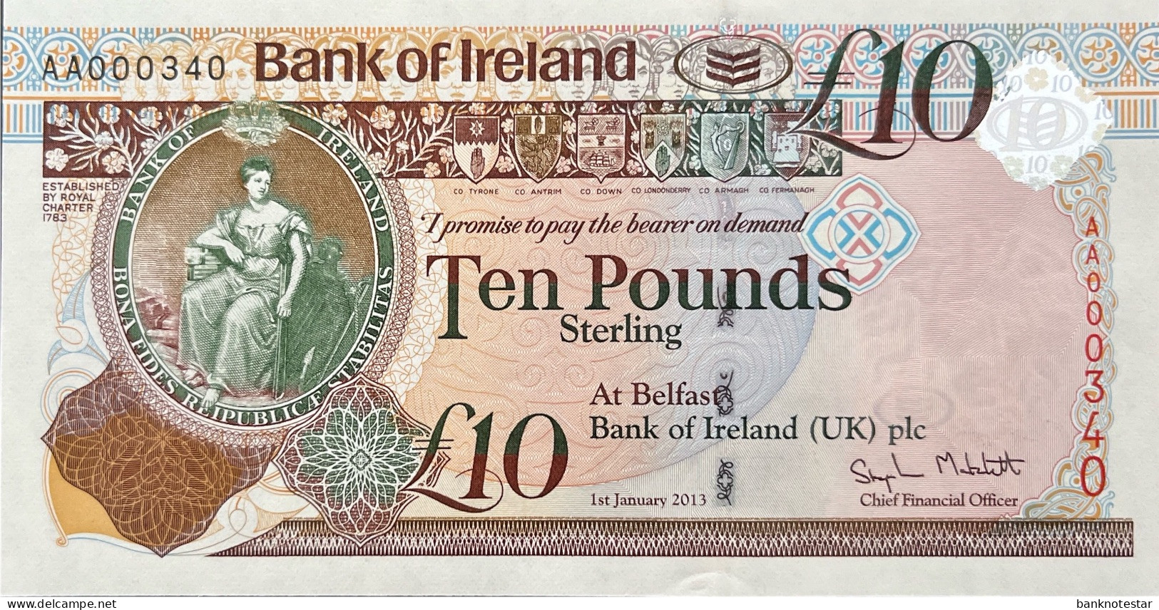 Northern Ireland 10 Pounds, P-87 (1.1.2013) - AA000340 - UNC - 10 Pounds