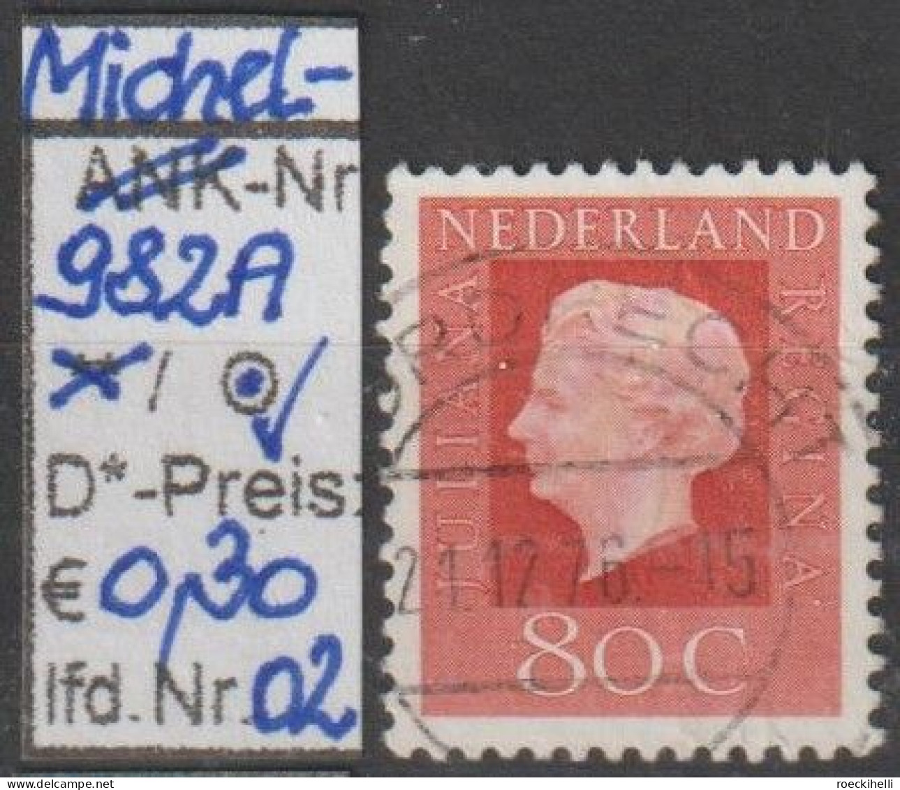 1972 - NIEDERLANDE - FM/DM "Königin Juliana" 80 C Bräunl'rot - O Gestempelt - S. Scan (982Ao 01-09 Nl) - Used Stamps