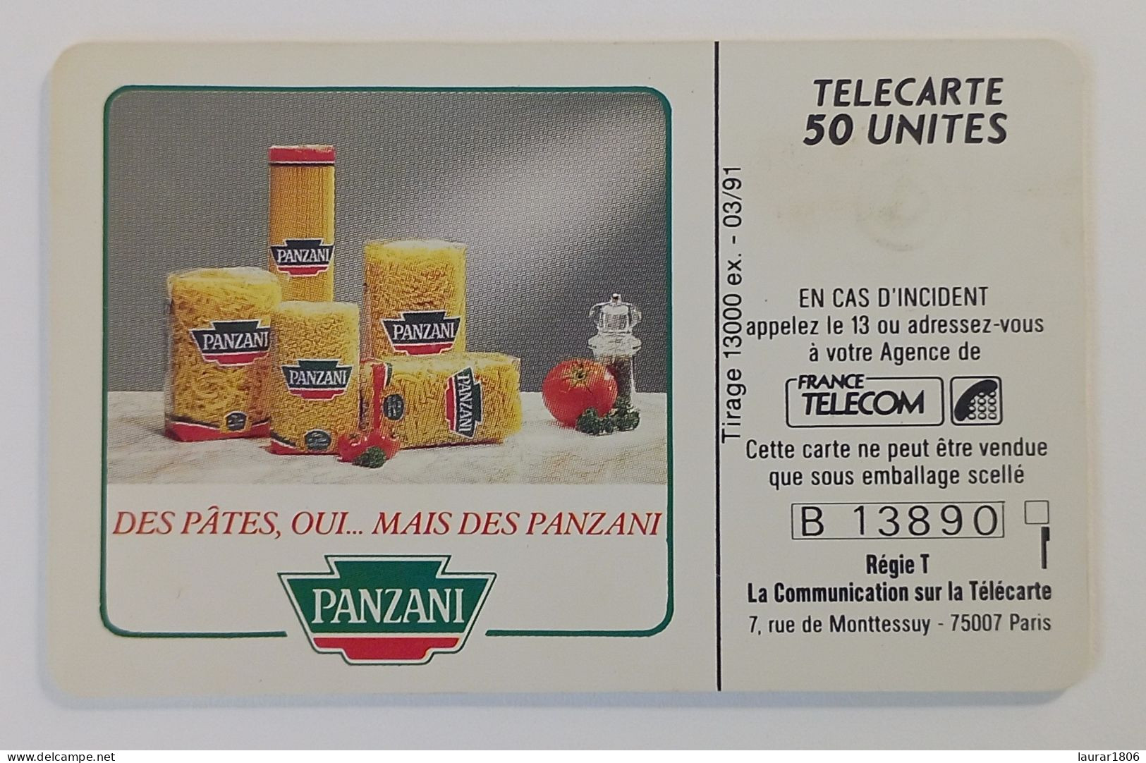 TELECARTE PHONECARD PRIVEES/PUBLIQUES - En18 - PANZANI Pâtes - 50 Unités - EC - 50 Unités   