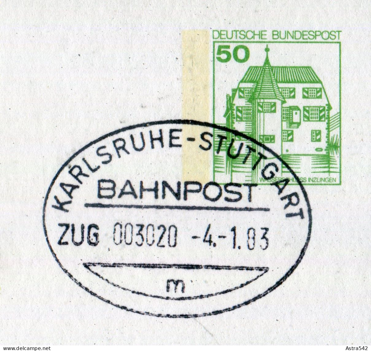 "BUNDESREPUBLIK DEUTSCHLAND" 1983, Bahnpost-Stempel "Karlsruhe-Stuttgart" Auf Bildpostkarte (A0033) - Cartes Postales Illustrées - Oblitérées