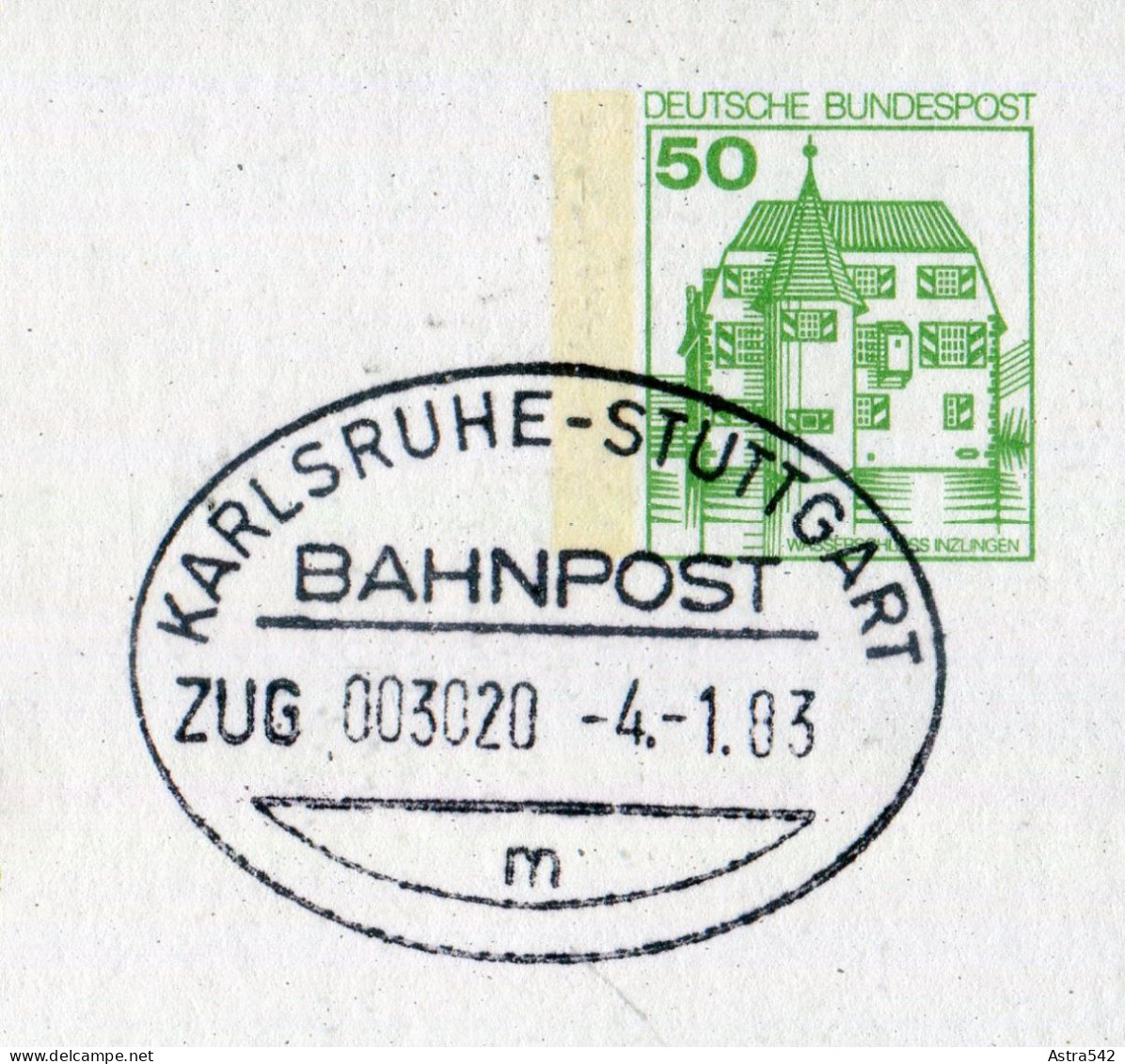 "BUNDESREPUBLIK DEUTSCHLAND" 1983, Bahnpost-Stempel "Karlsruhe-Stuttgart" Auf Bildpostkarte (A0033) - Illustrated Postcards - Used