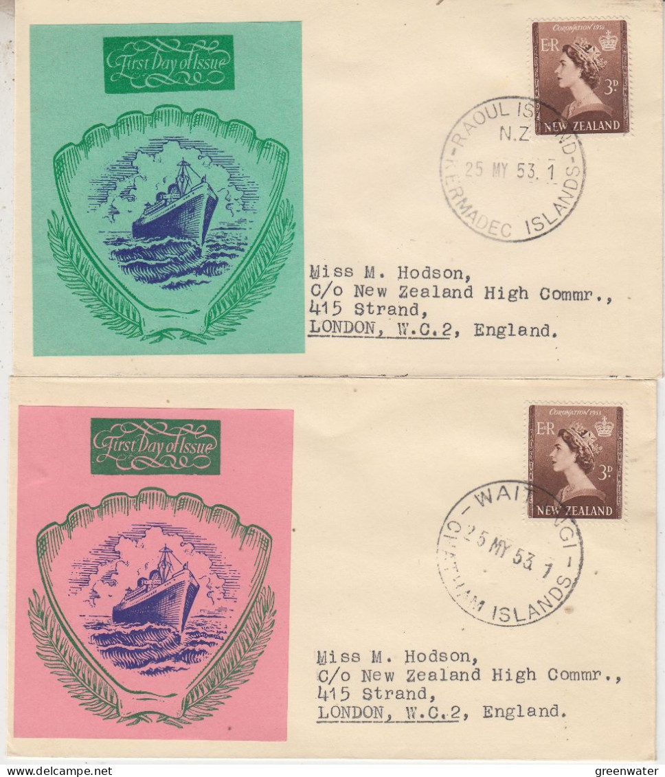 New Zealand Raoul And Kermadec Islands  & Chatham Islands 2 Covers (FDC) Ca 25 MY 1953 (FG181) - Onderzoeksstations